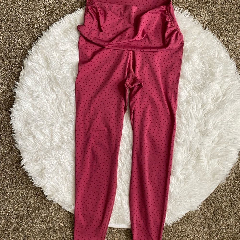 Nike Dri Fit Pink Polka‎ Dot Leggings High Rise Ruched Sides Womens Medium Flaw